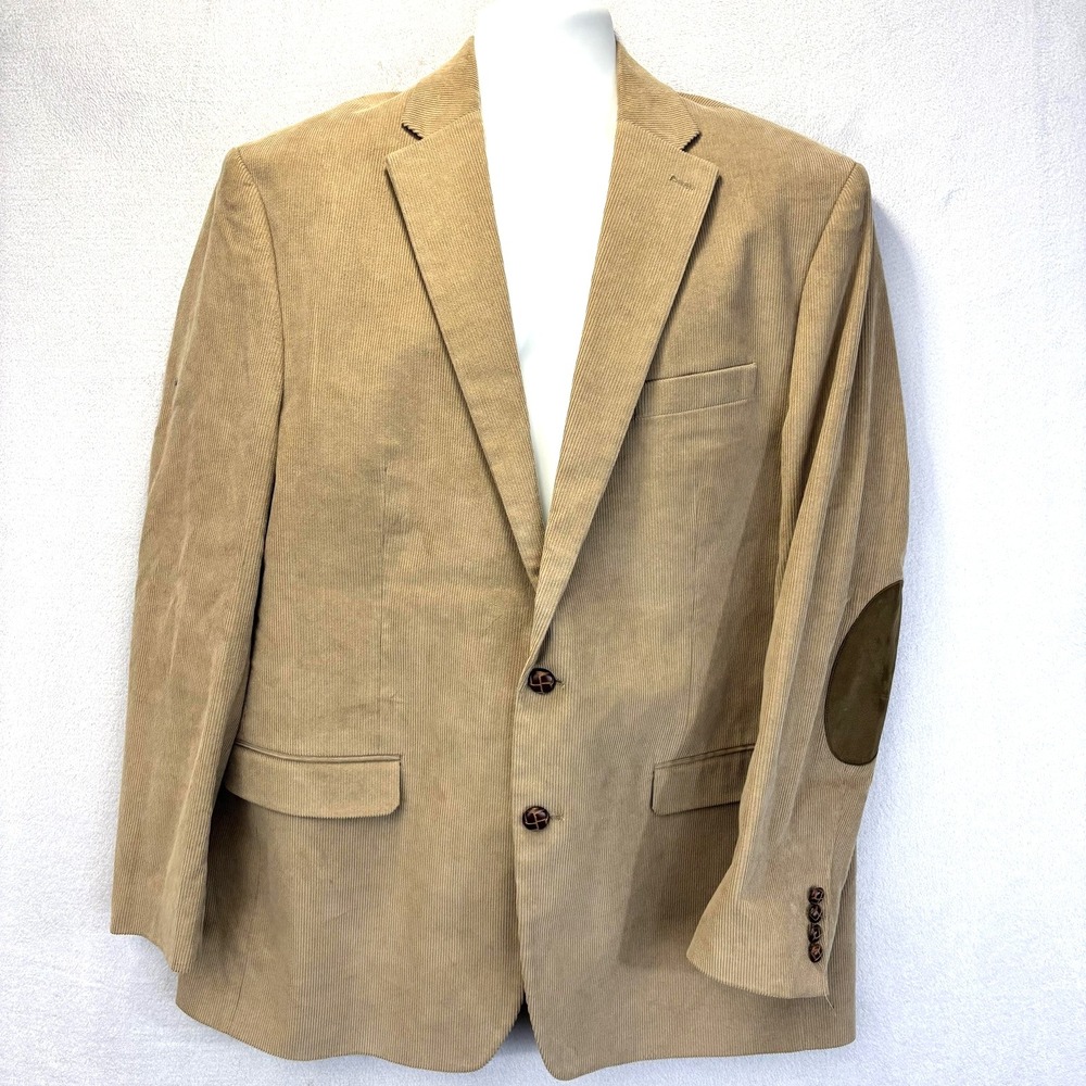 Chaps Corduroy Elbow Patch Blazer Mens 46L Beige‎ Jacket Academia Retro Preppy